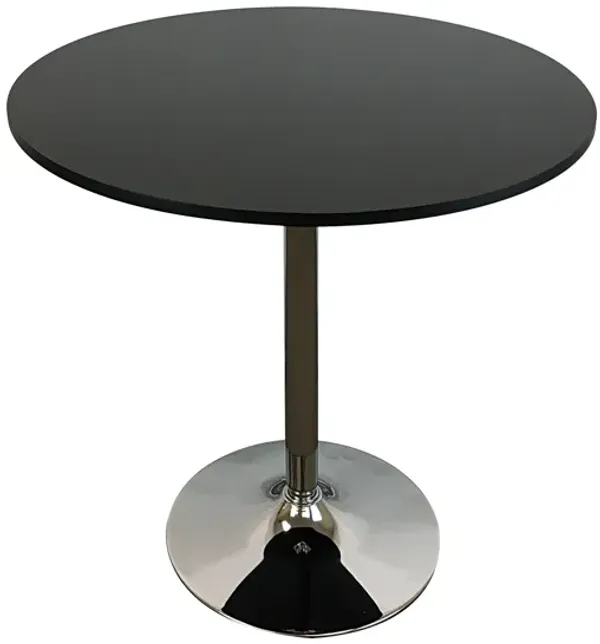 Mari 36 Inch Dining Table, Smooth Black Round Top and Stainless Steel Base - Benzara