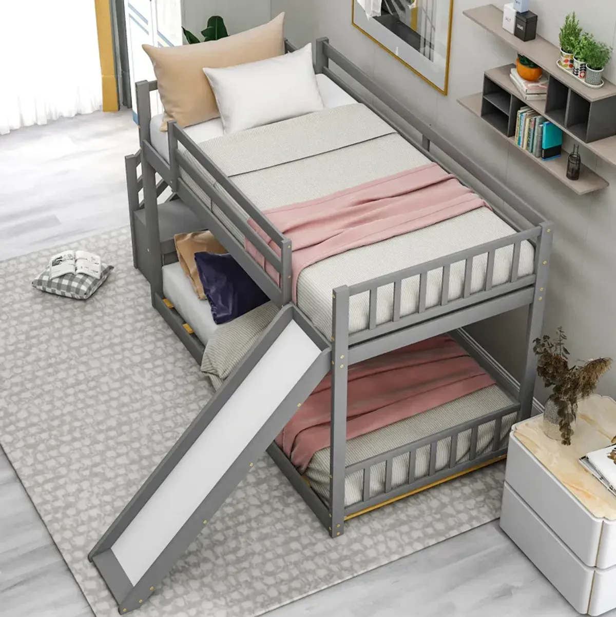 Merax Twin over Twin Bunk Bed with Convertible Slide and Stairway