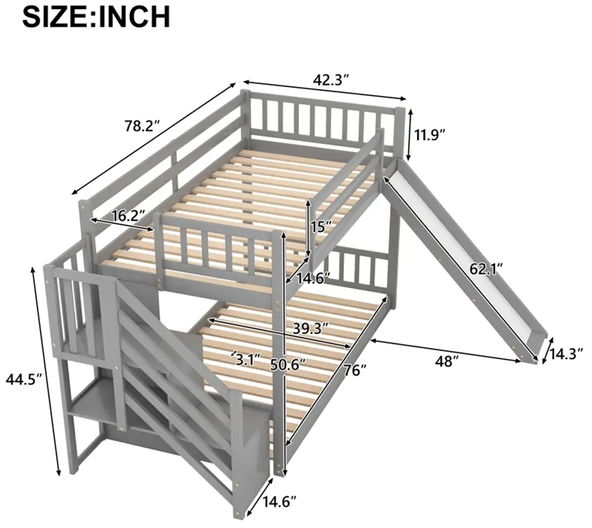 Merax Twin over Twin Bunk Bed with Convertible Slide and Stairway