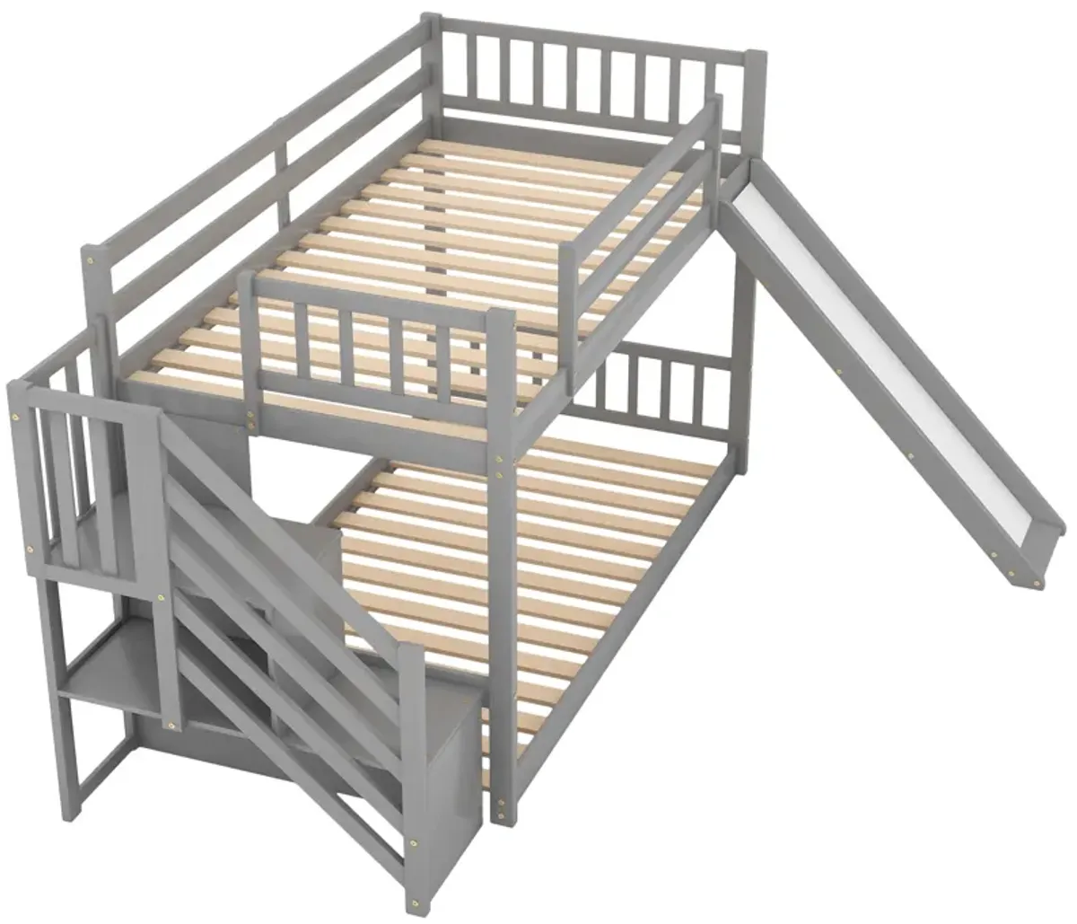 Merax Twin over Twin Bunk Bed with Convertible Slide and Stairway