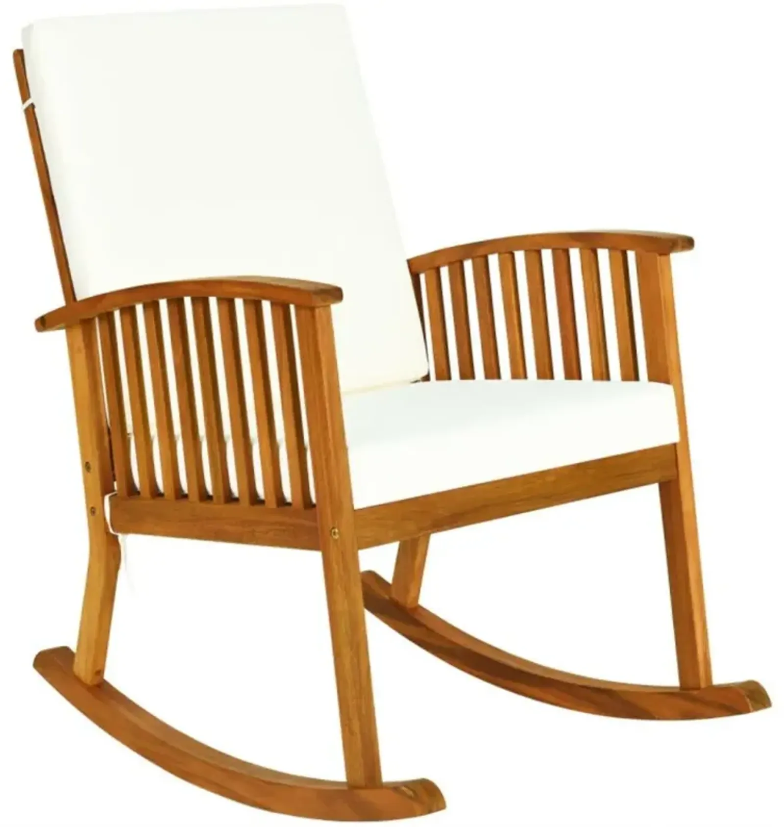 Hivvago Outdoor Acacia Wood Rocking Chair with Detachable Washable Cushions