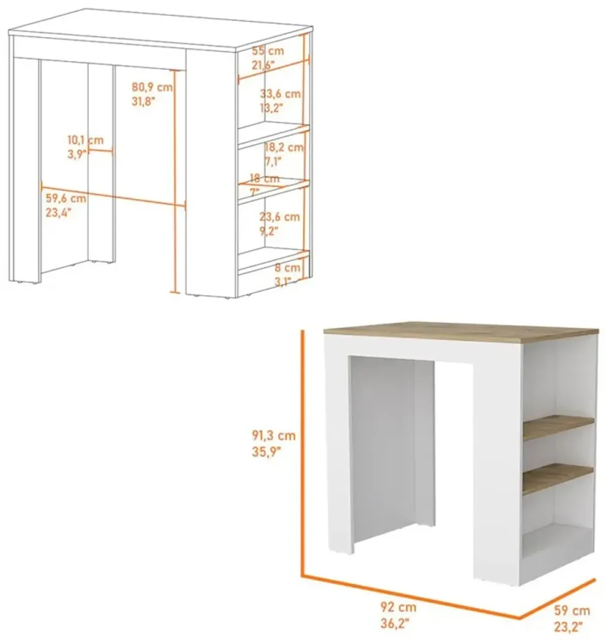 Highlands Kitchen Island With Storage Base In White And Macadamia