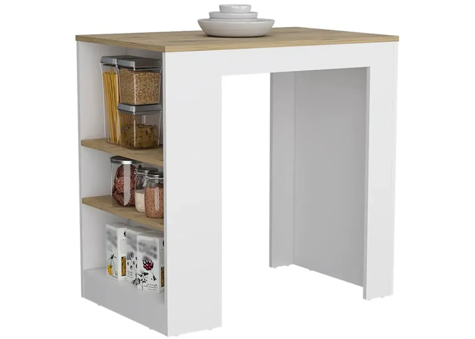 Highlands Kitchen Island With Storage Base In White And Macadamia