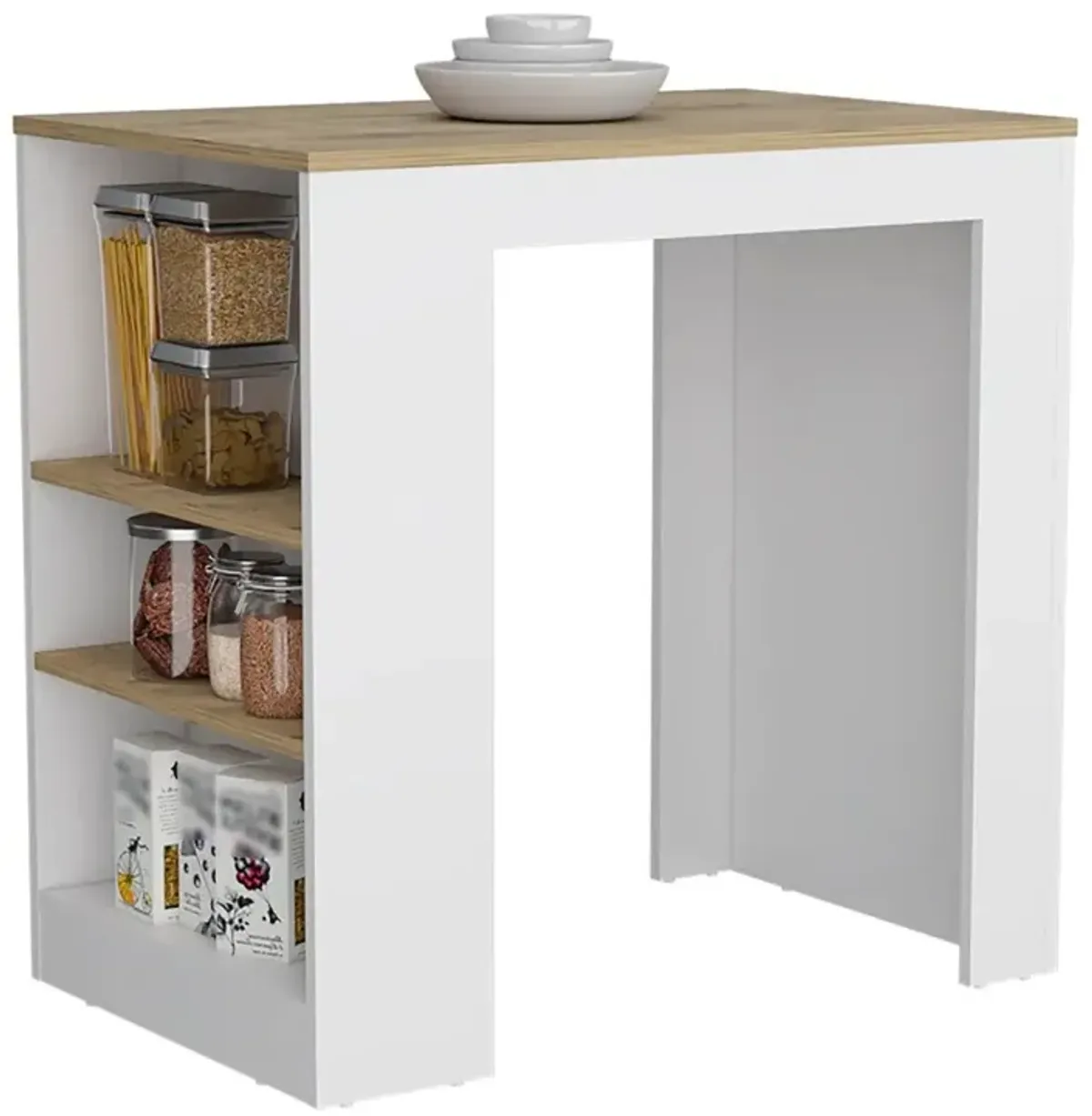 Highlands Kitchen Island With Storage Base In White And Macadamia