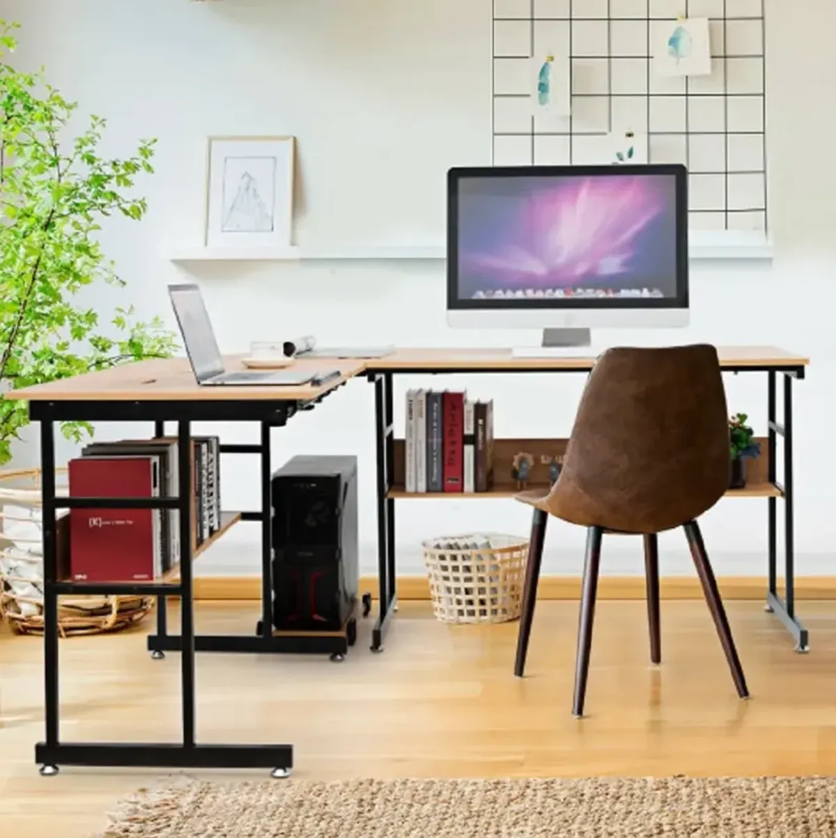 L-Shaped Computer Desk Drafting Table-Wood