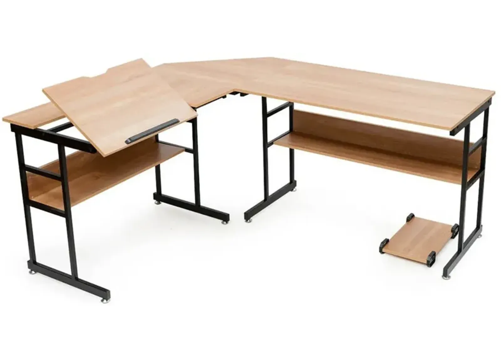 L-Shaped Computer Desk Drafting Table-Wood