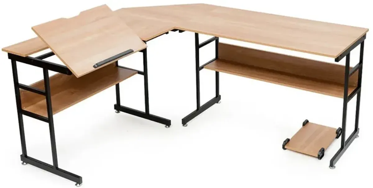 L-Shaped Computer Desk Drafting Table-Wood