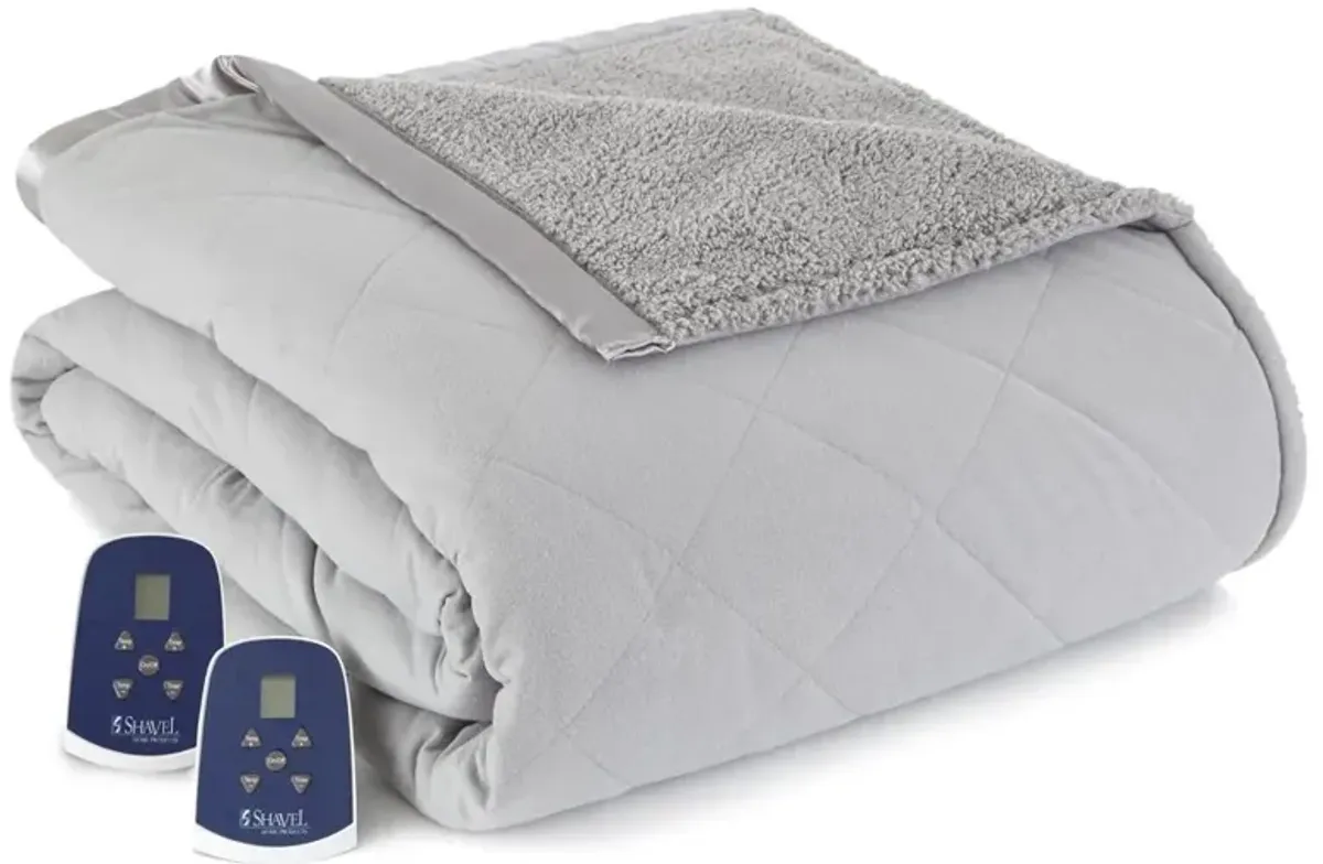 Shavel Micro Flannel Heating Technology Luxuriously Soft Solid Sherpa Electric Blanket - Full 72x84" - Ivory
