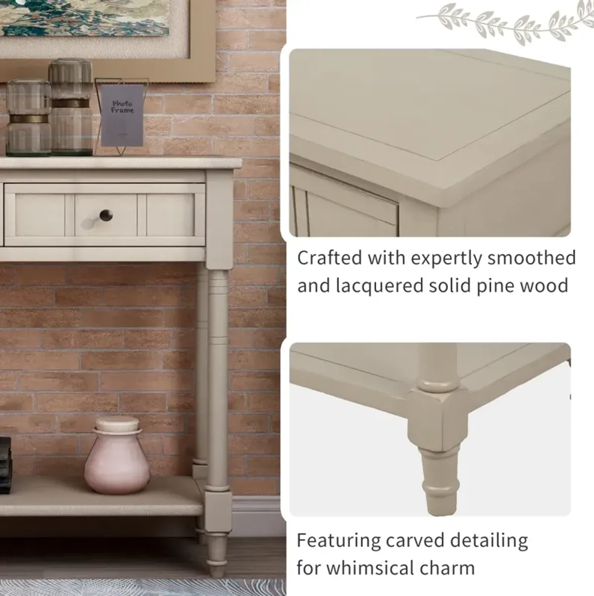 Daisy Series Console Table Traditional Design with Two Drawers and Bottom Shelf