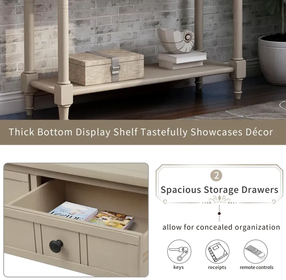 Daisy Series Console Table Traditional Design with Two Drawers and Bottom Shelf