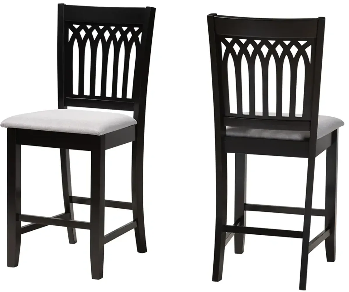 Baxton Studio Genesis Grey Fabric Wood 2-Piece Counter Stool Set