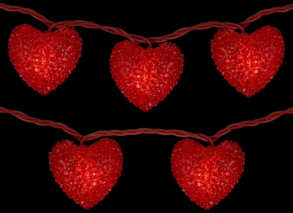 10-Count Red Heart Mini Valentine's Day Light Set  7.5ft Red Wire