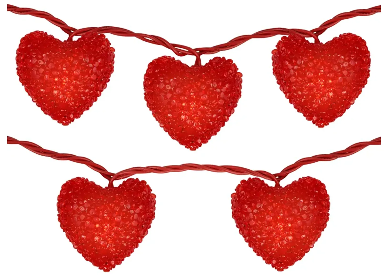 10-Count Red Heart Mini Valentine's Day Light Set  7.5ft Red Wire