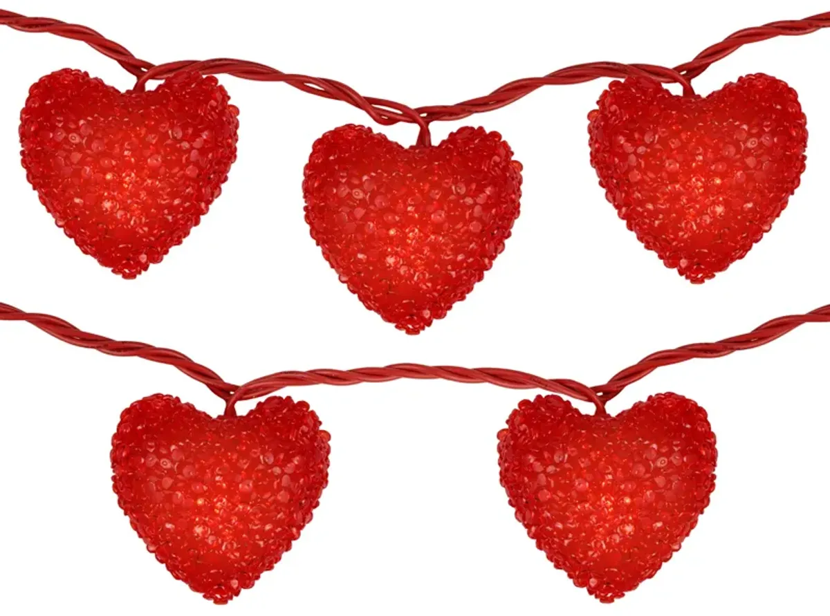 10-Count Red Heart Mini Valentine's Day Light Set  7.5ft Red Wire