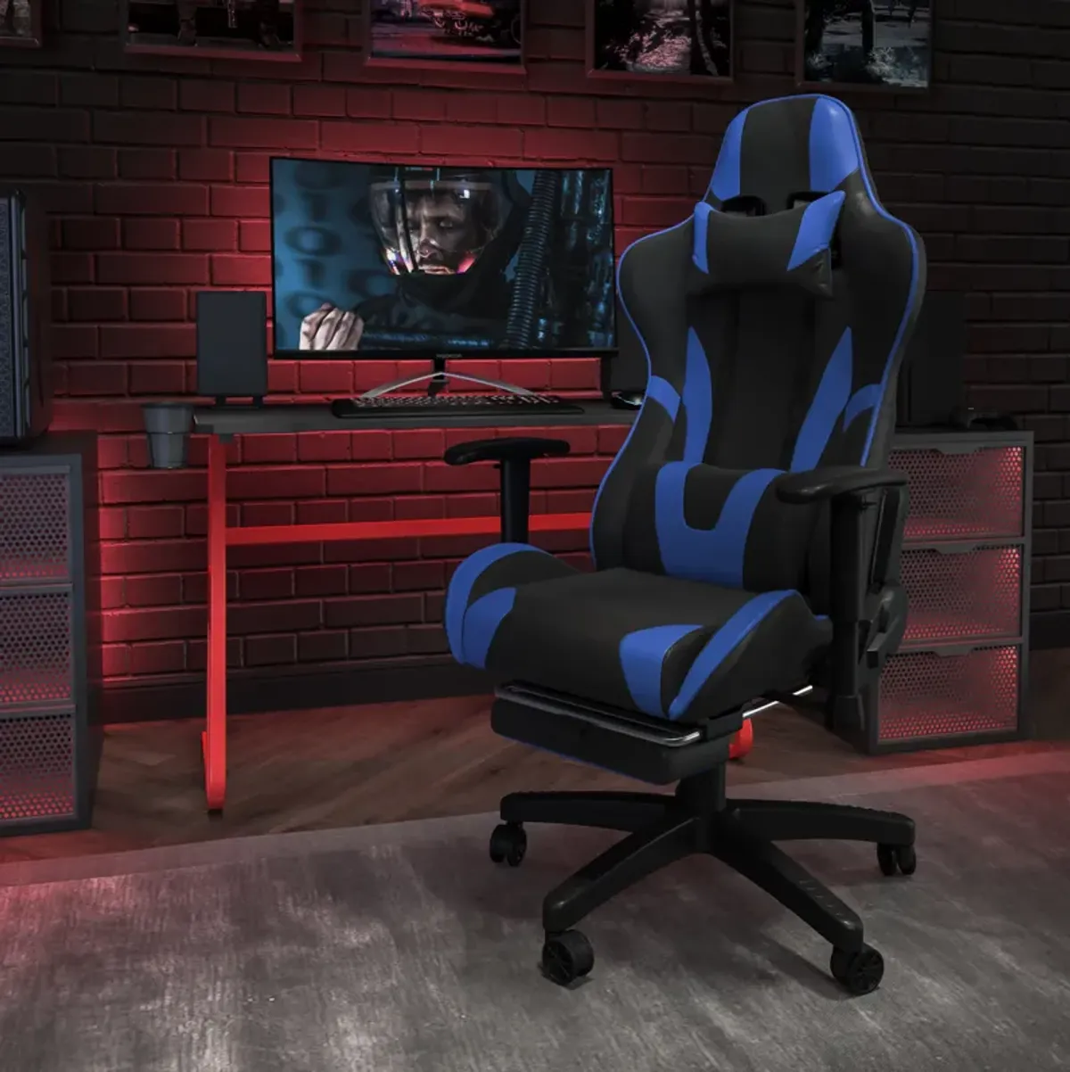X30 Gaming Chair Racing Office Ergonomic Computer Chair with Reclining Back and Slide-Out Footrest in   LeatherSoft