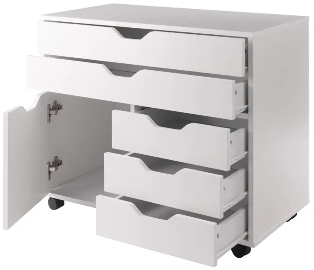 Casafoyer Halifax 3-Section Mobile Storage Cabinet | 5 Drawers | Side Cabinet | White Finish | 26.3" H x 30.7" W x 15.9" D