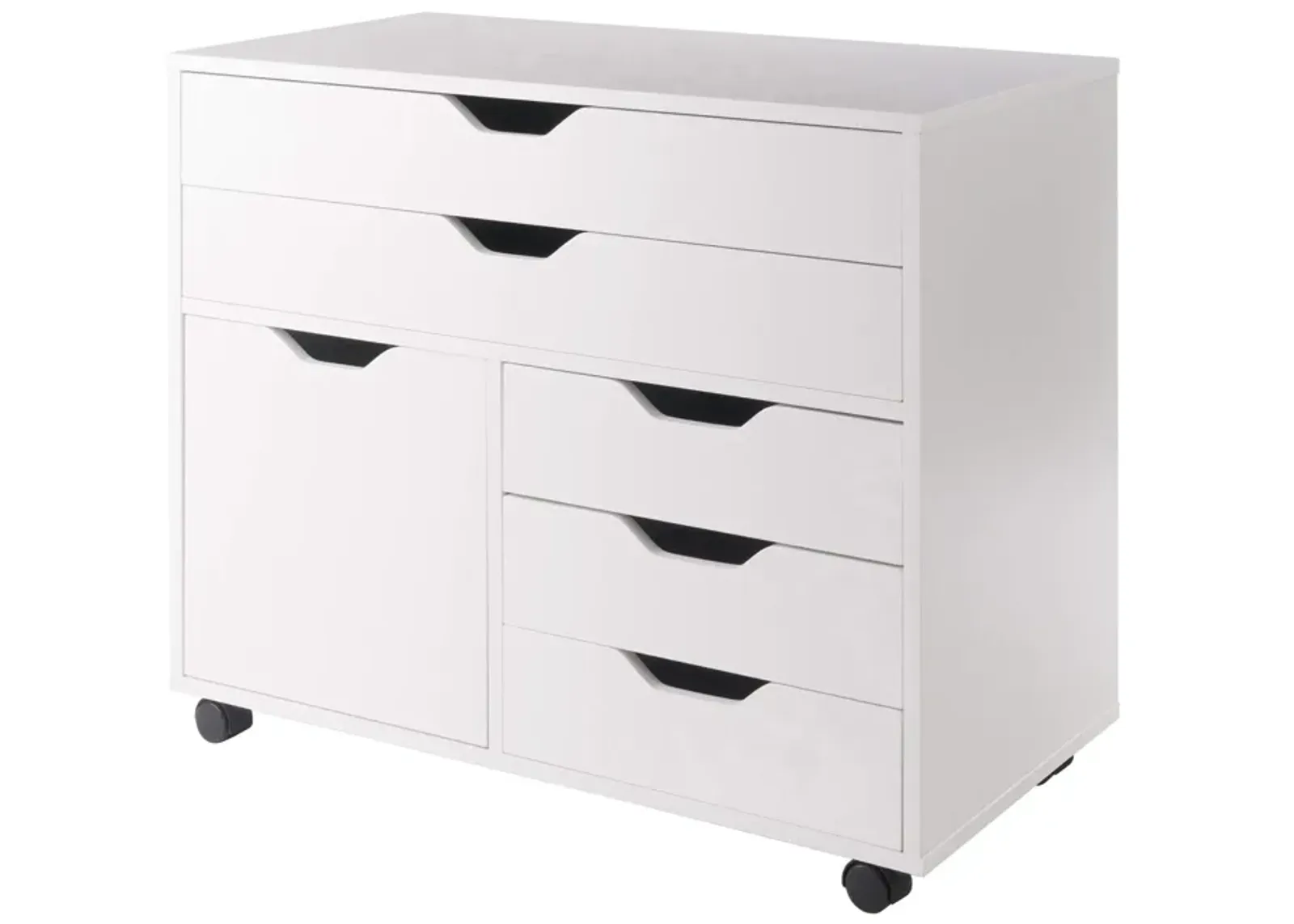 Casafoyer Halifax 3-Section Mobile Storage Cabinet | 5 Drawers | Side Cabinet | White Finish | 26.3" H x 30.7" W x 15.9" D