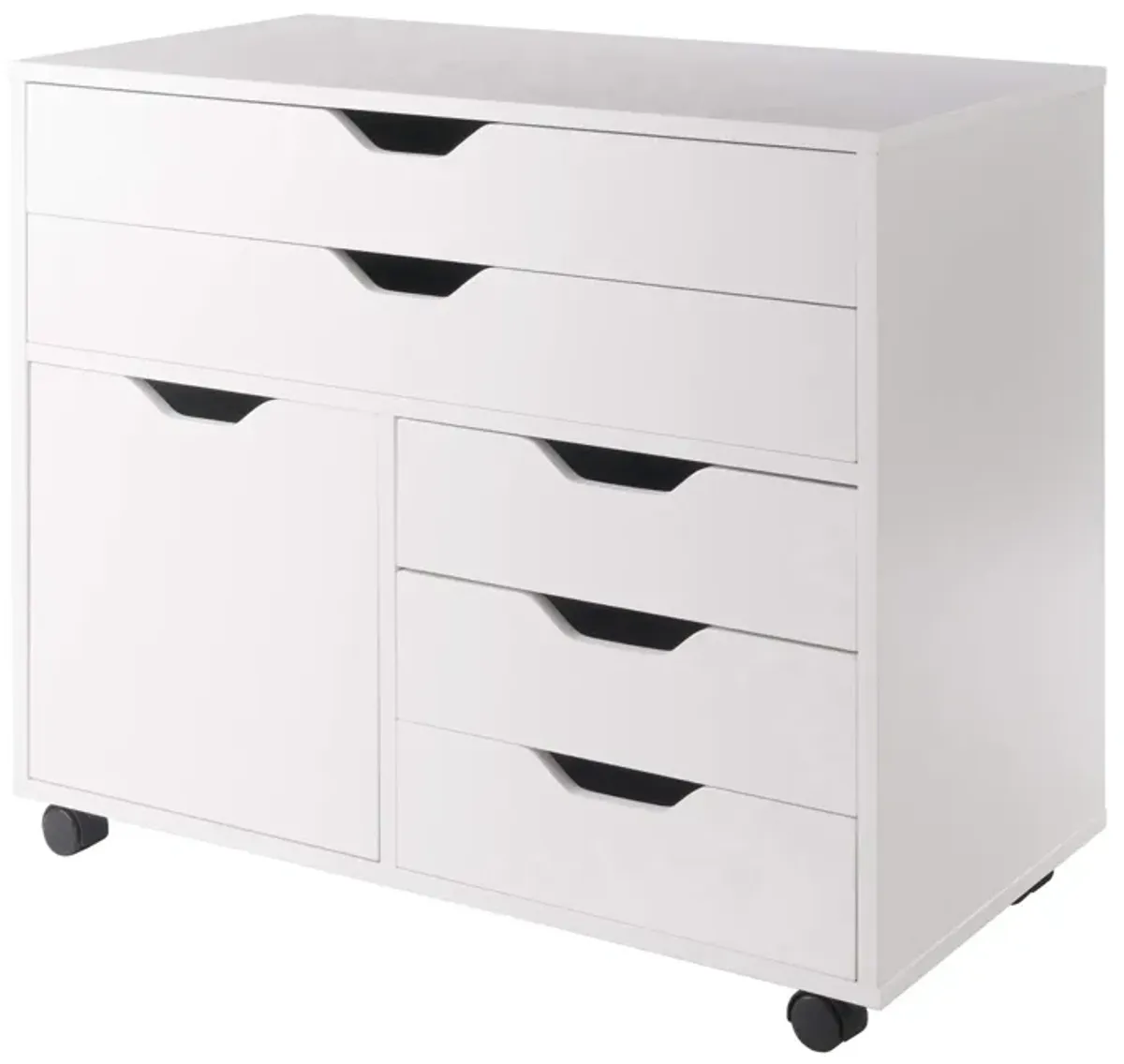 Casafoyer Halifax 3-Section Mobile Storage Cabinet | 5 Drawers | Side Cabinet | White Finish | 26.3" H x 30.7" W x 15.9" D