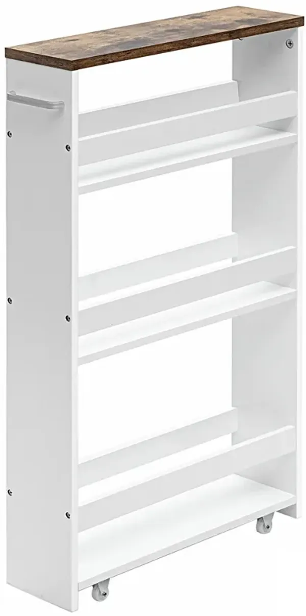 4 Tiers Rolling Slim Storage Kitchen Organizer Cart with Handle