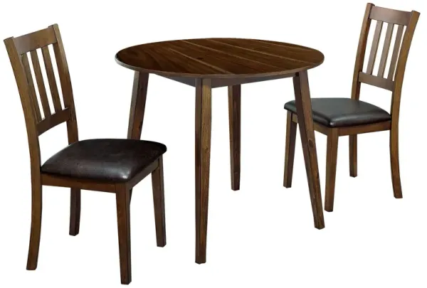3 Piece Round Dining Table and Leatherette Chair Set, Brown-Benzara