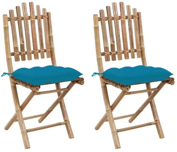 vidaXL Folding Garden Chairs 2 pcs with Cushions Bamboo