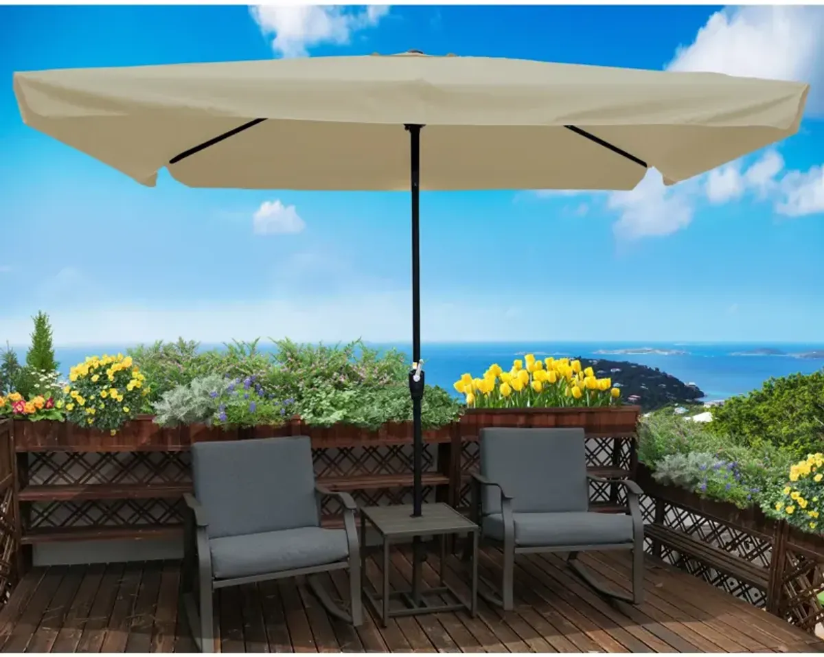 10 X 6.5FT Rectangular Patio Umbrella Outdoor Market Umbrellas With Crank And Push Button