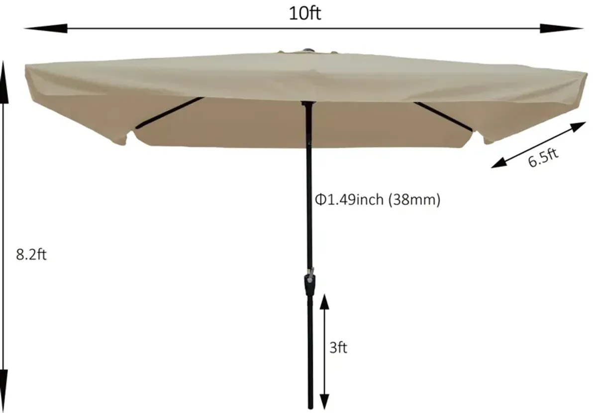 10 X 6.5FT Rectangular Patio Umbrella Outdoor Market Umbrellas With Crank And Push Button