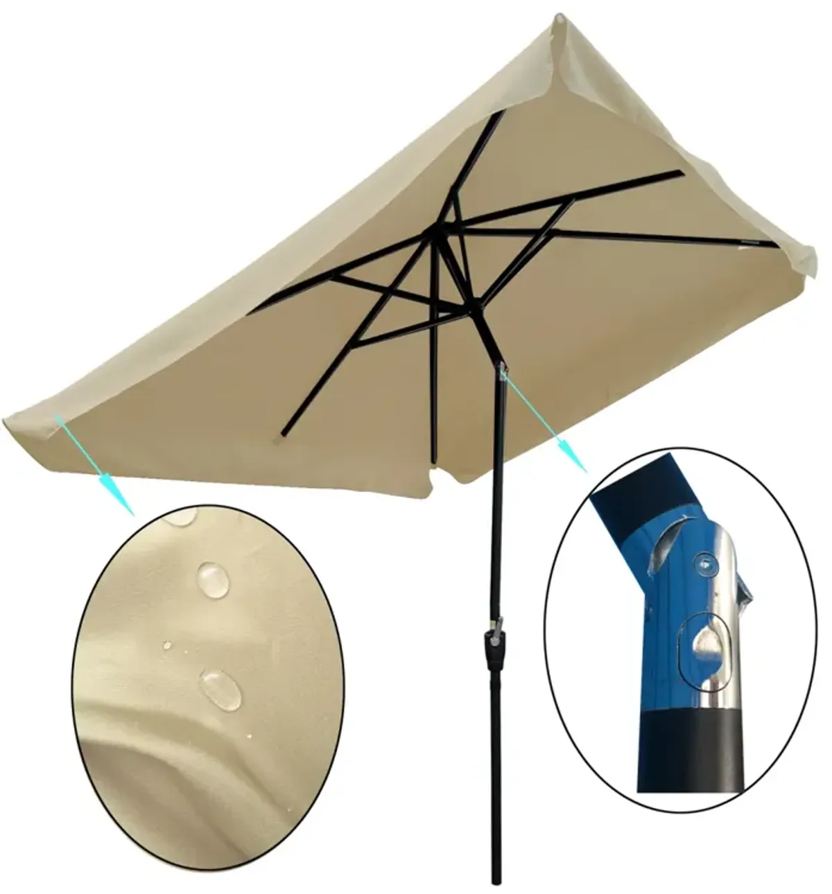 10 X 6.5FT Rectangular Patio Umbrella Outdoor Market Umbrellas With Crank And Push Button