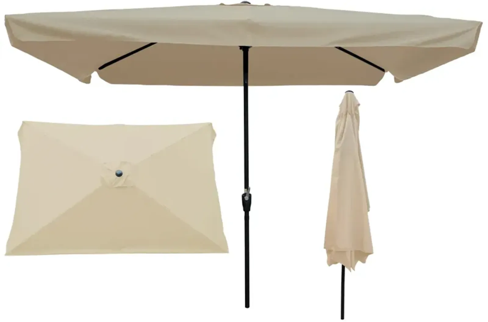 10 X 6.5FT Rectangular Patio Umbrella Outdoor Market Umbrellas With Crank And Push Button