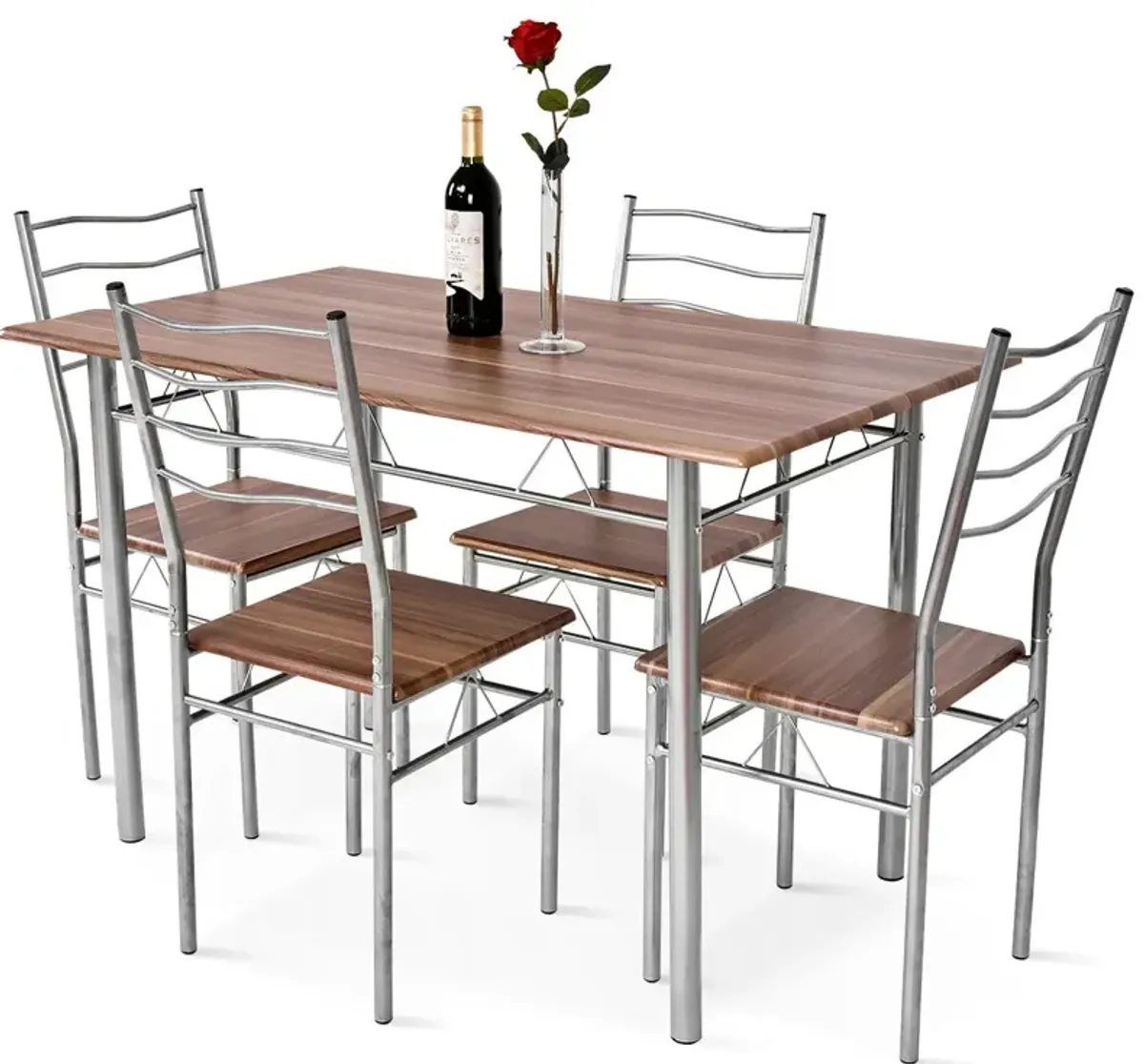 5 Pieces Wood Metal Dining Table Set with 4 Chairs