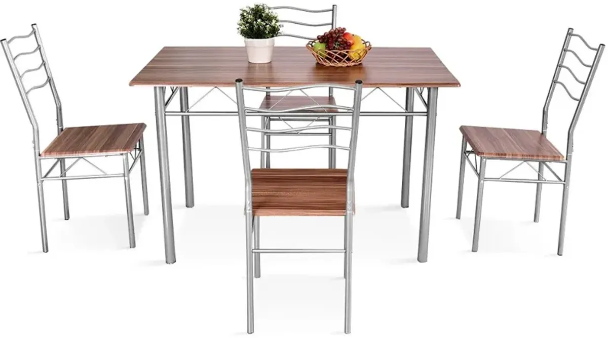 5 Pieces Wood Metal Dining Table Set with 4 Chairs