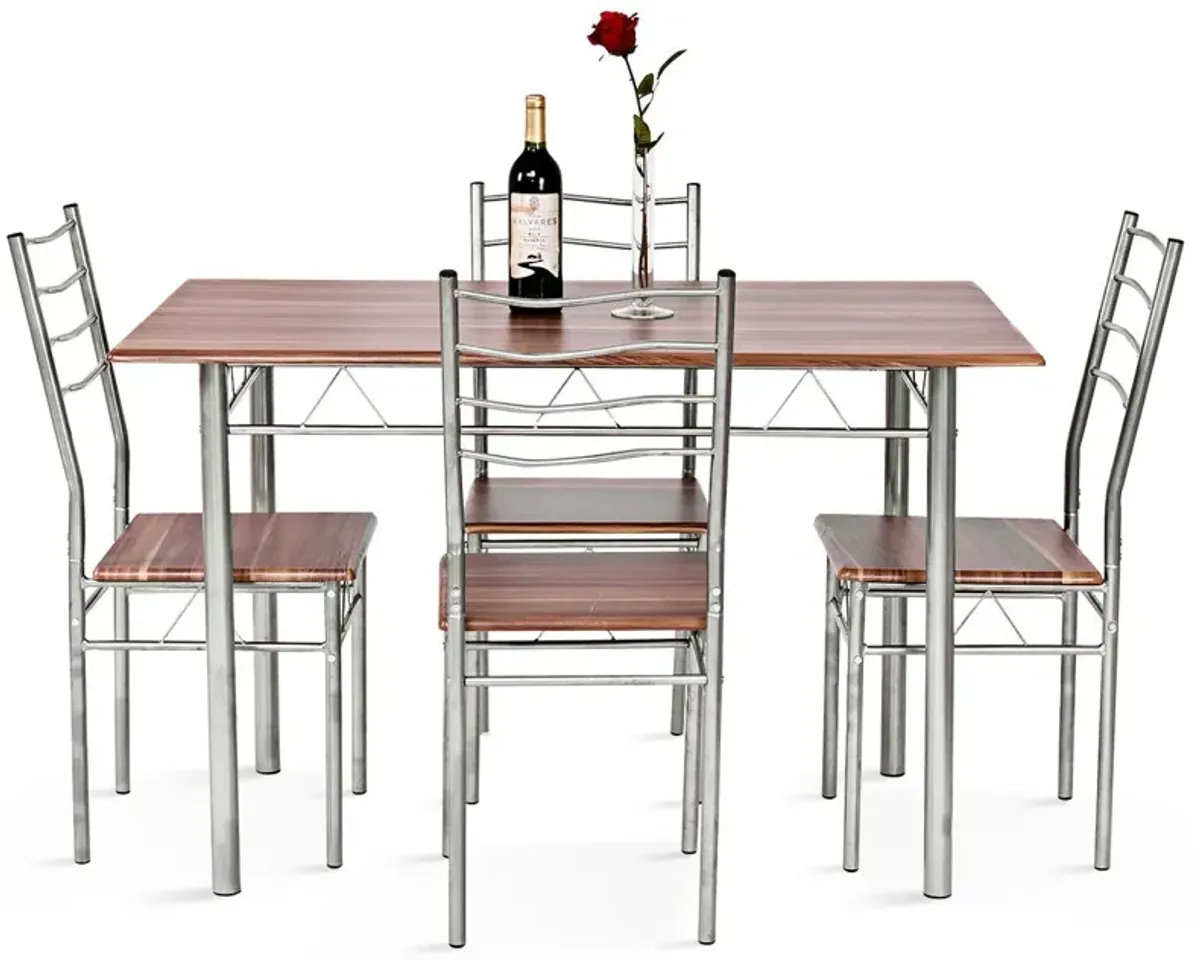 5 Pieces Wood Metal Dining Table Set with 4 Chairs