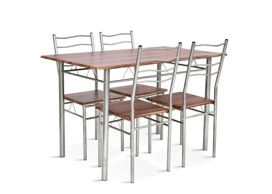 5 Pieces Wood Metal Dining Table Set with 4 Chairs