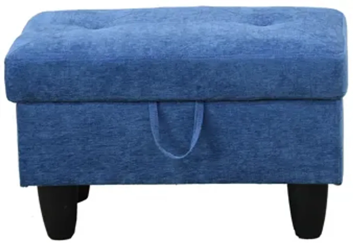 28.5 in. W Blue Linen Rectangle Ottoman with Storage