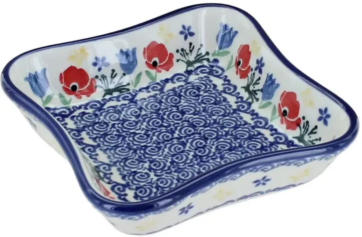 Blue Rose Polish Pottery Memory Garden Small Square Dish