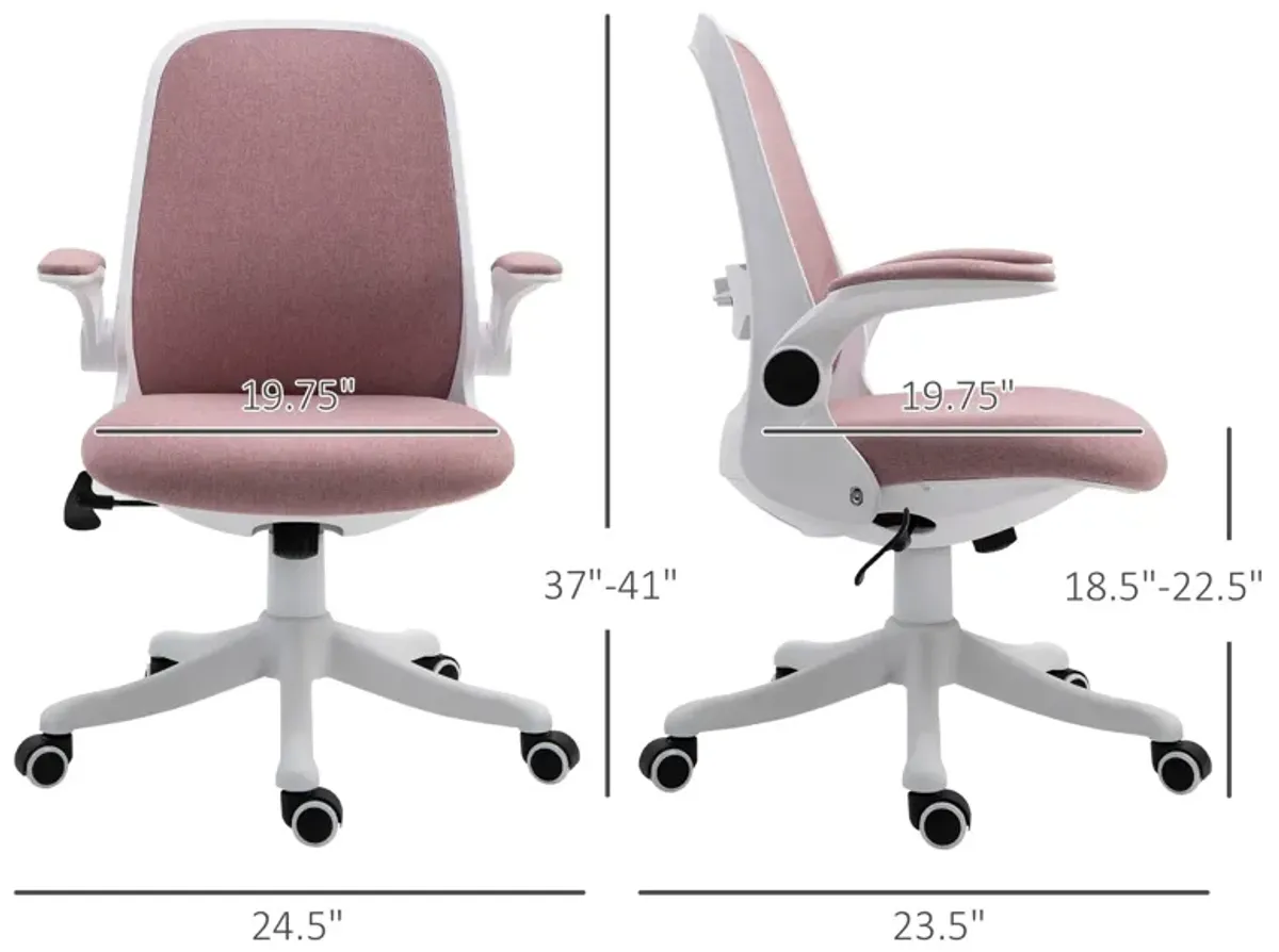 Pink Office Comfort: Linen-Touch Fabric Swivel Chair with Lumbar Support