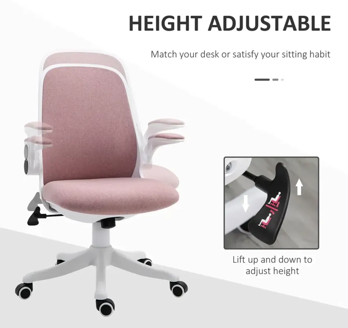 Pink Office Comfort: Linen-Touch Fabric Swivel Chair with Lumbar Support