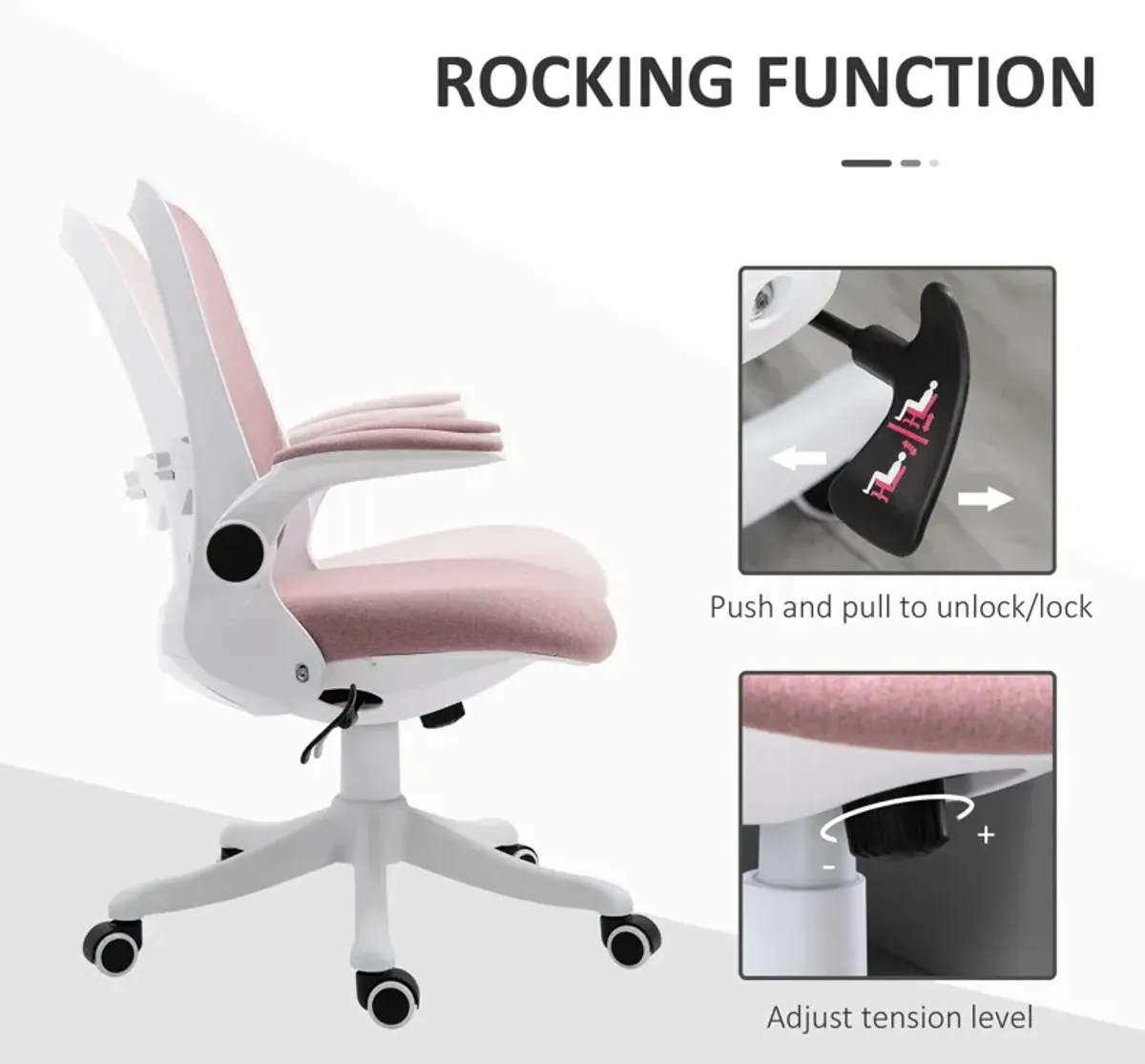 Pink Office Comfort: Linen-Touch Fabric Swivel Chair with Lumbar Support