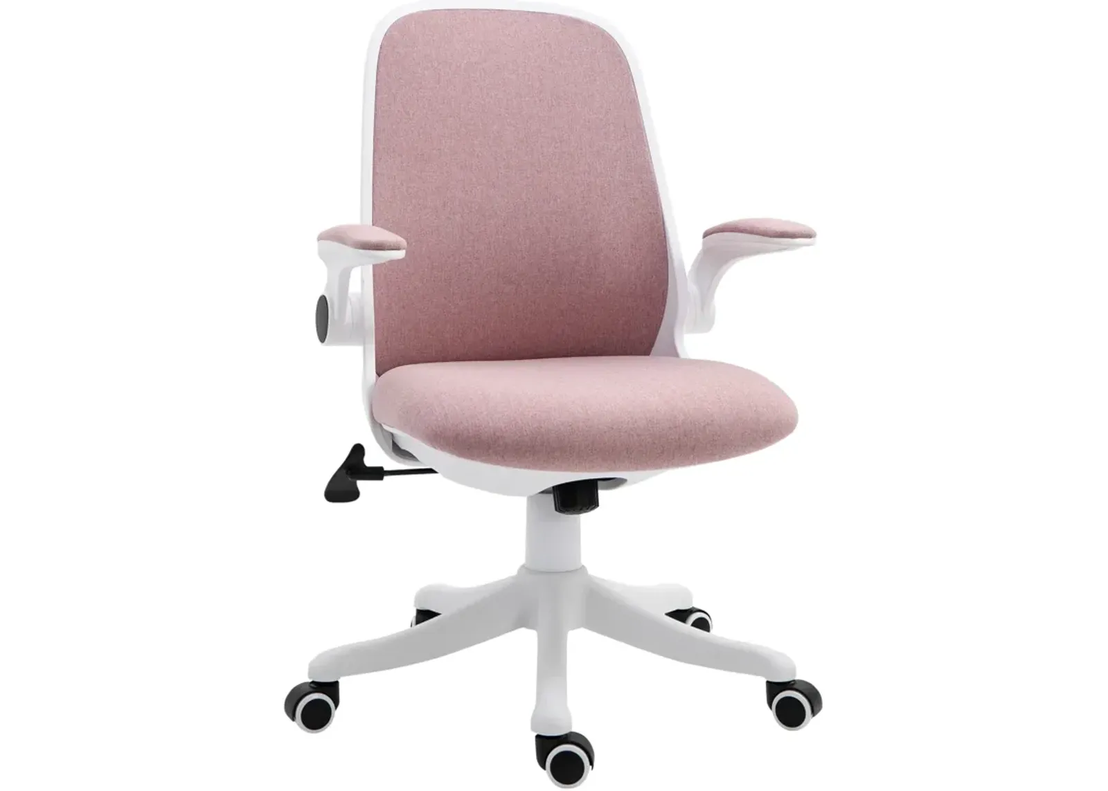 Pink Office Comfort: Linen-Touch Fabric Swivel Chair with Lumbar Support