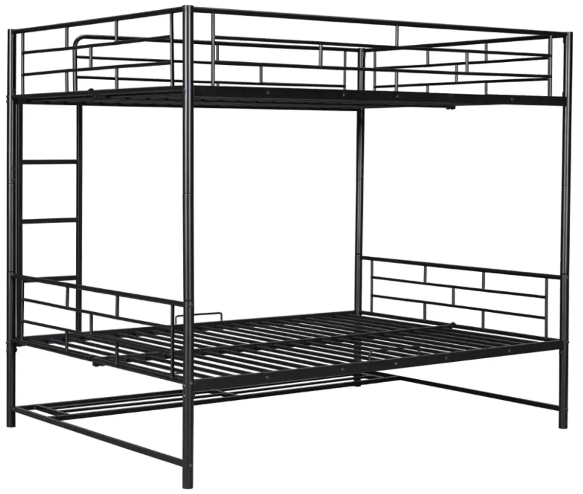 Full Over Full Metal Bunk Bed With Shelf And Guardrails