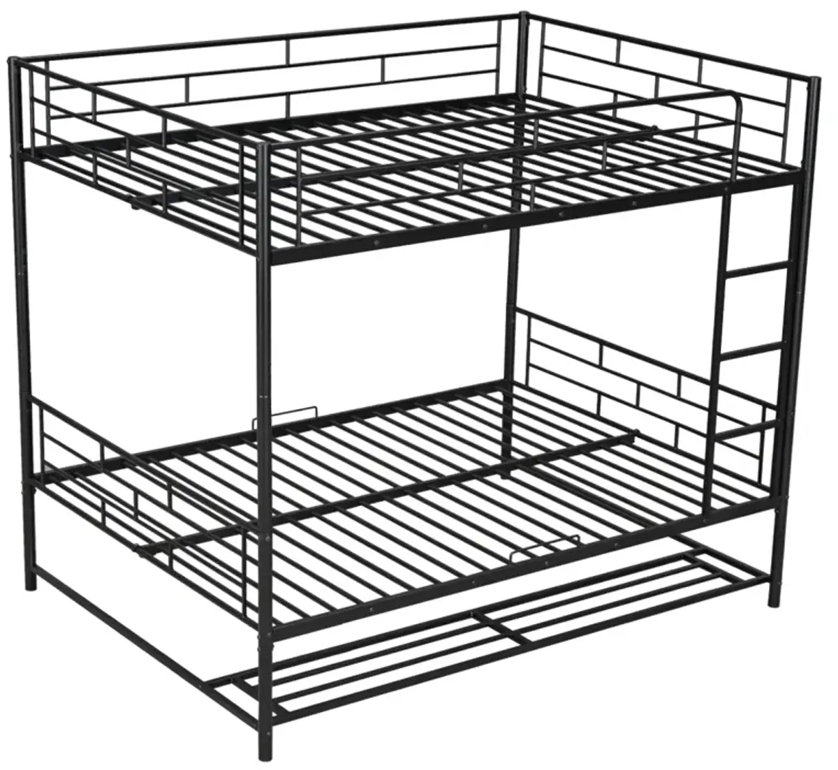 Full Over Full Metal Bunk Bed With Shelf And Guardrails