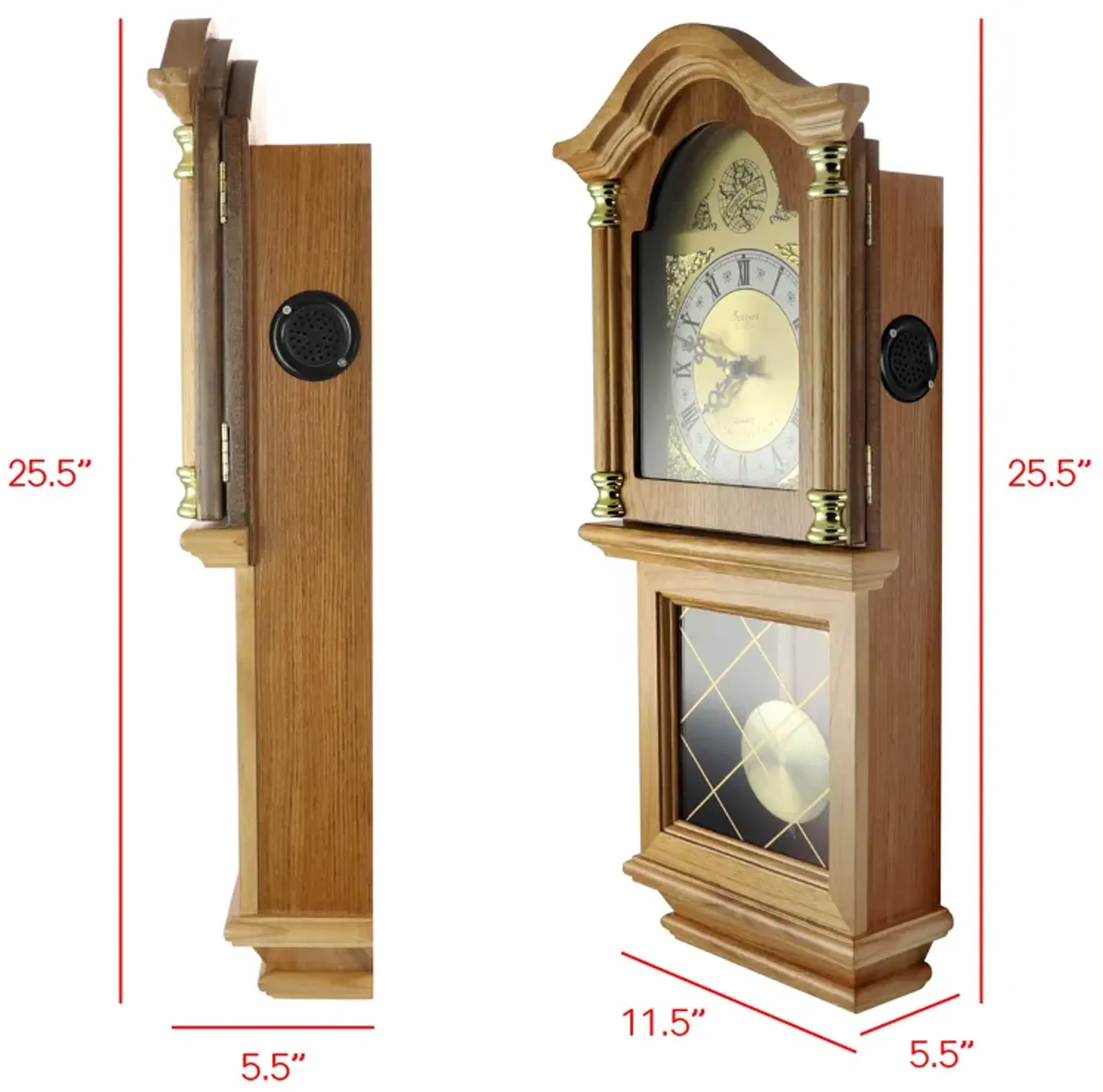 Bedford Clock Collection Classic 26 Inch Wall Clock In Golden Oak ...