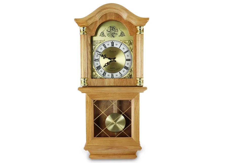 Bedford Clock Collection Classic 26 Inch Wall Clock in Golden Oak Finish