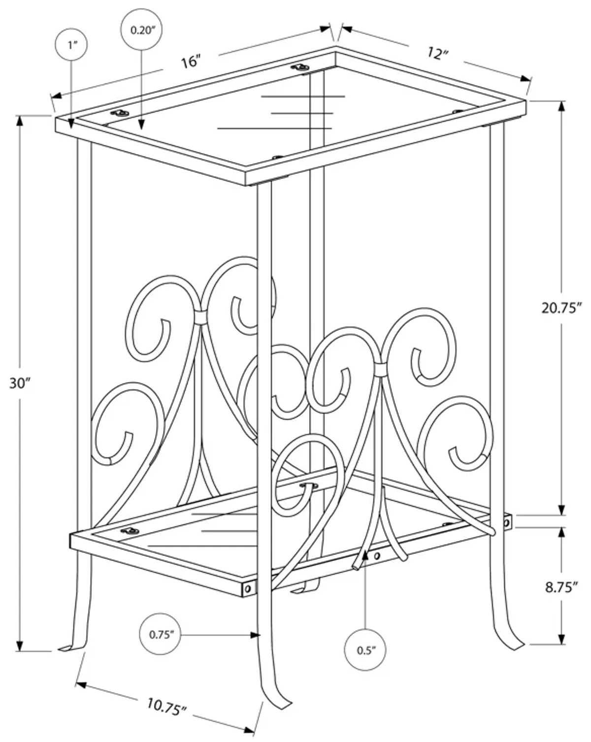 Monarch Specialties I 3158 Accent Table, Side, End, Nightstand, Lamp, Living Room, Bedroom, Metal, Tempered Glass, Grey, Transitional