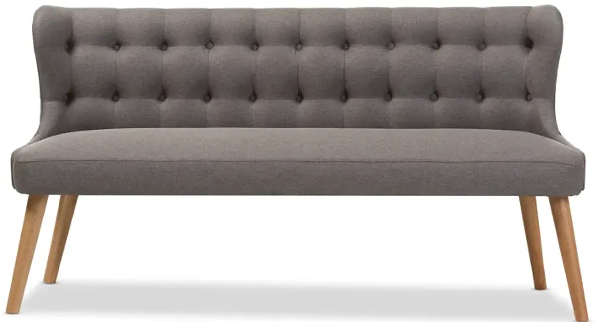 Baxton Studio Melody Mid Century Grey Fabric And Natural Wood Finishing Settee Bench