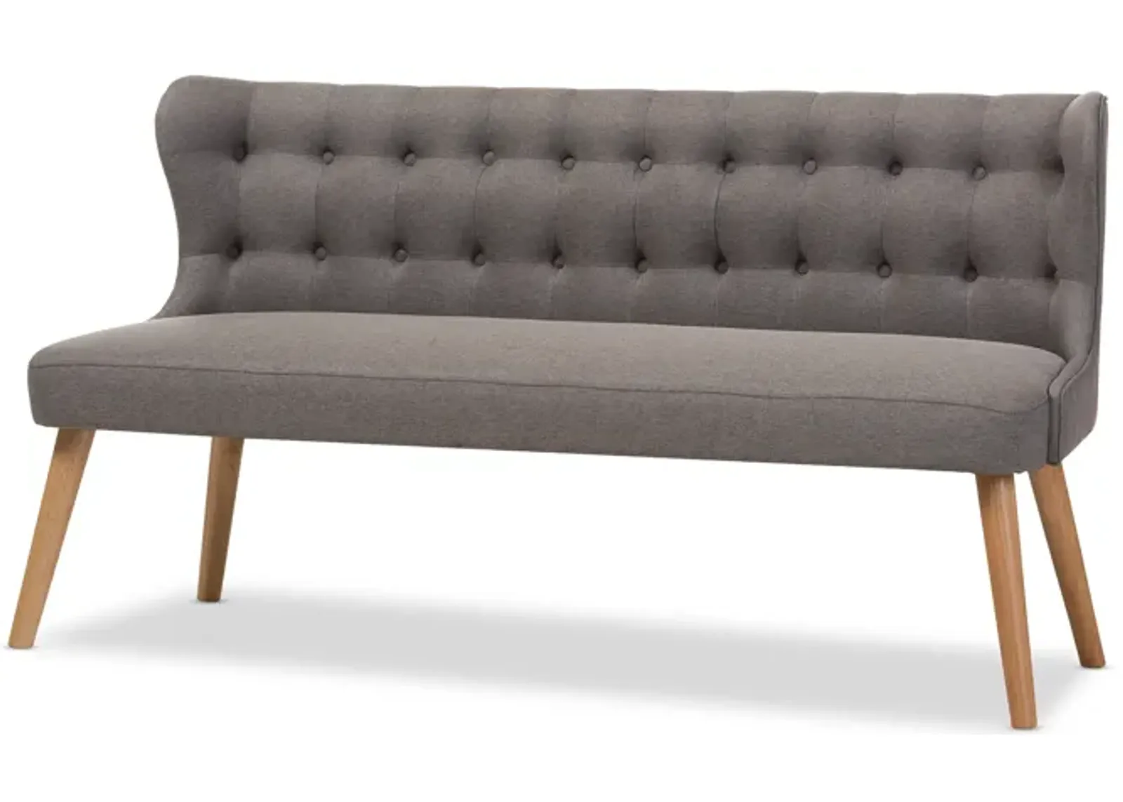 Baxton Studio Melody Mid Century Grey Fabric And Natural Wood Finishing Settee Bench