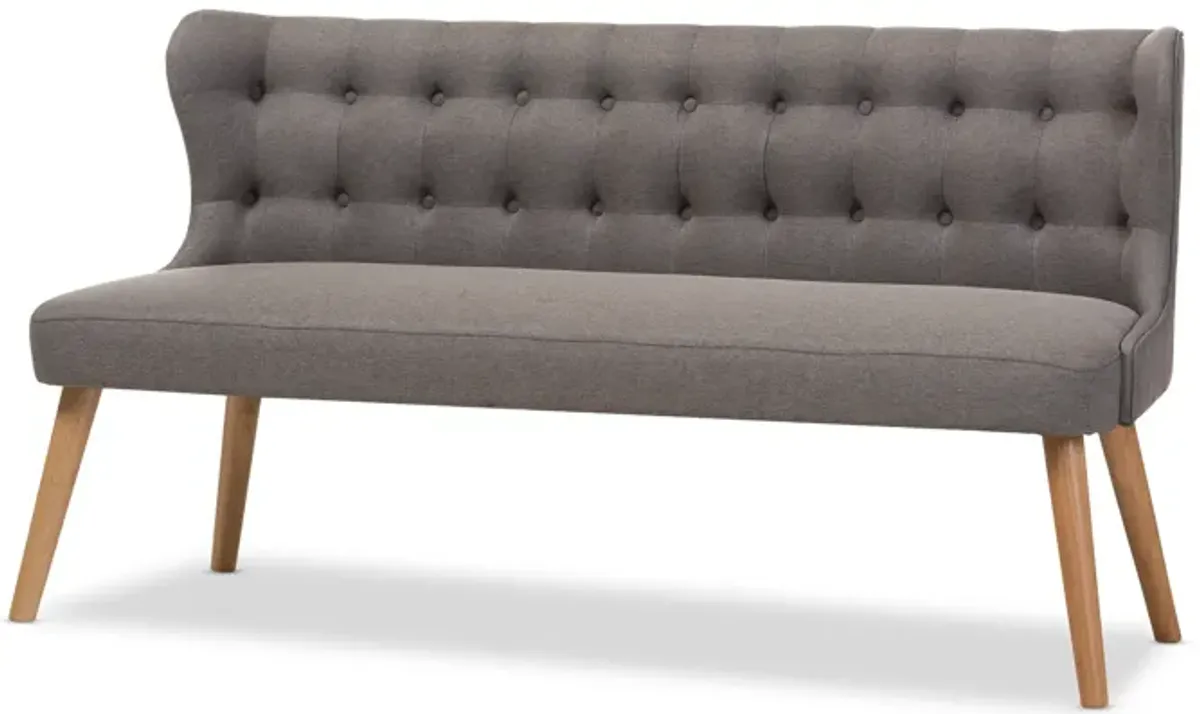 Baxton Studio Melody Mid Century Grey Fabric And Natural Wood Finishing Settee Bench