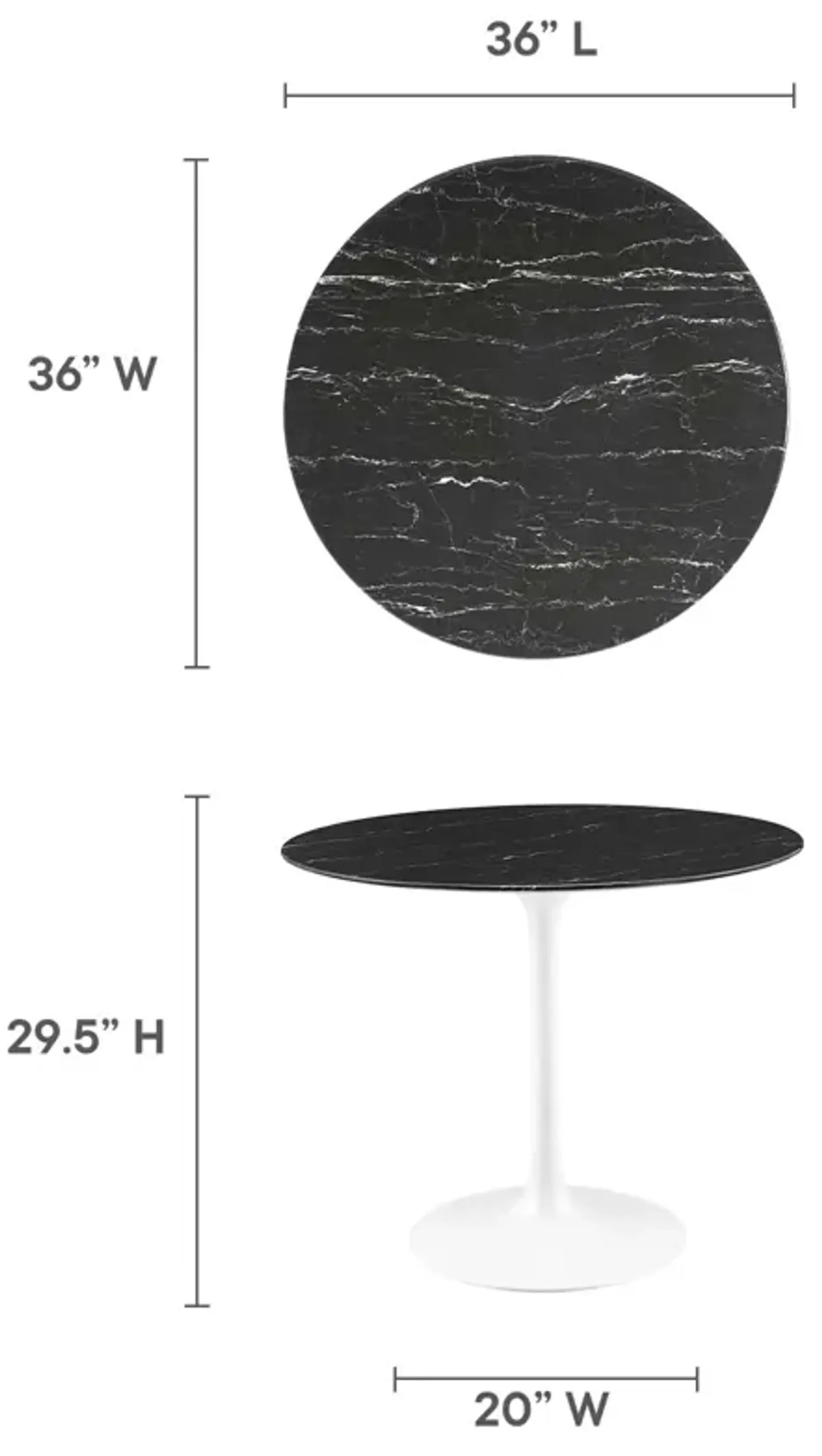 Modway - Lippa 36" Round Artificial Marble Dining Table White Black