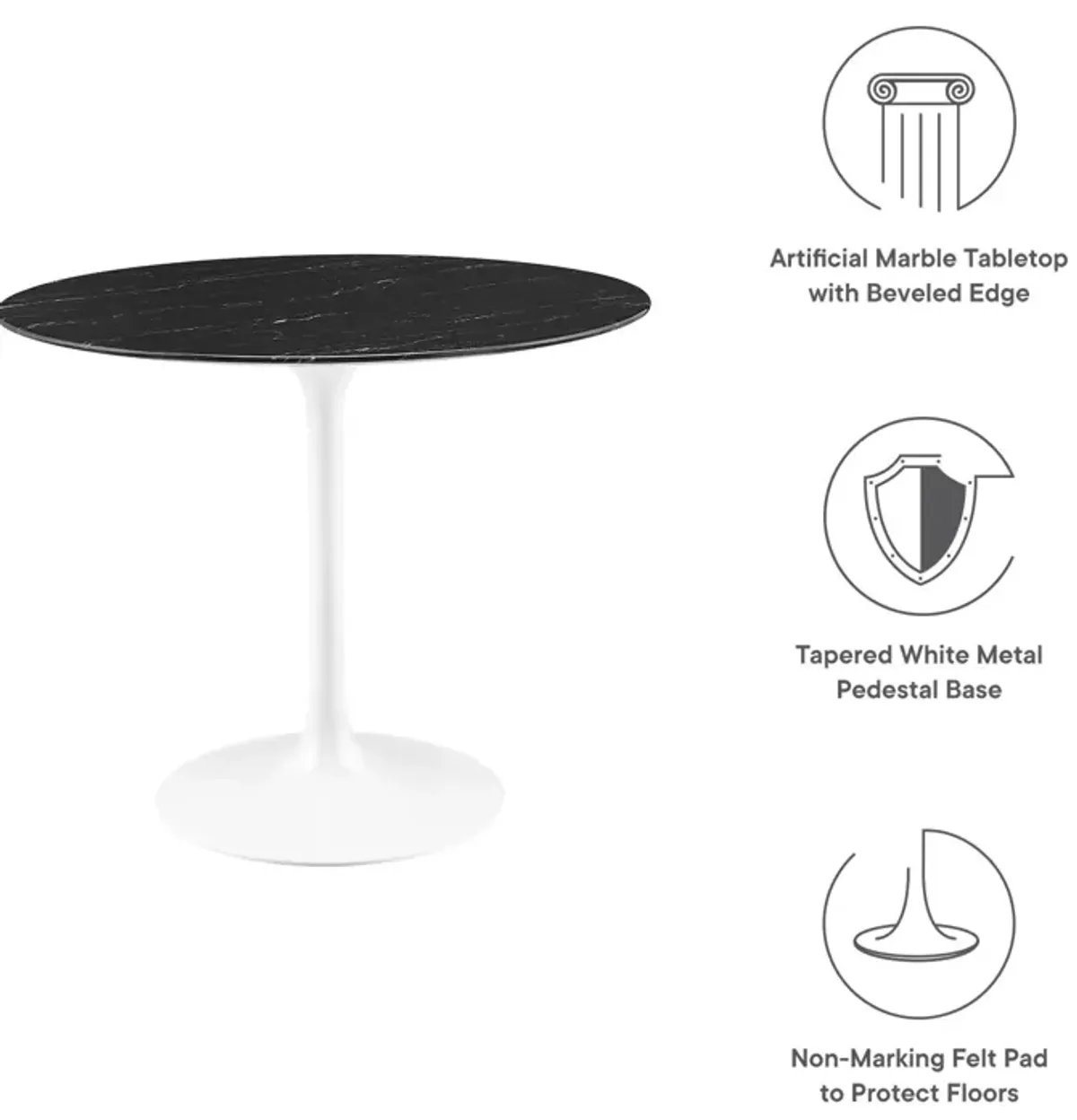 Modway - Lippa 36" Round Artificial Marble Dining Table White Black