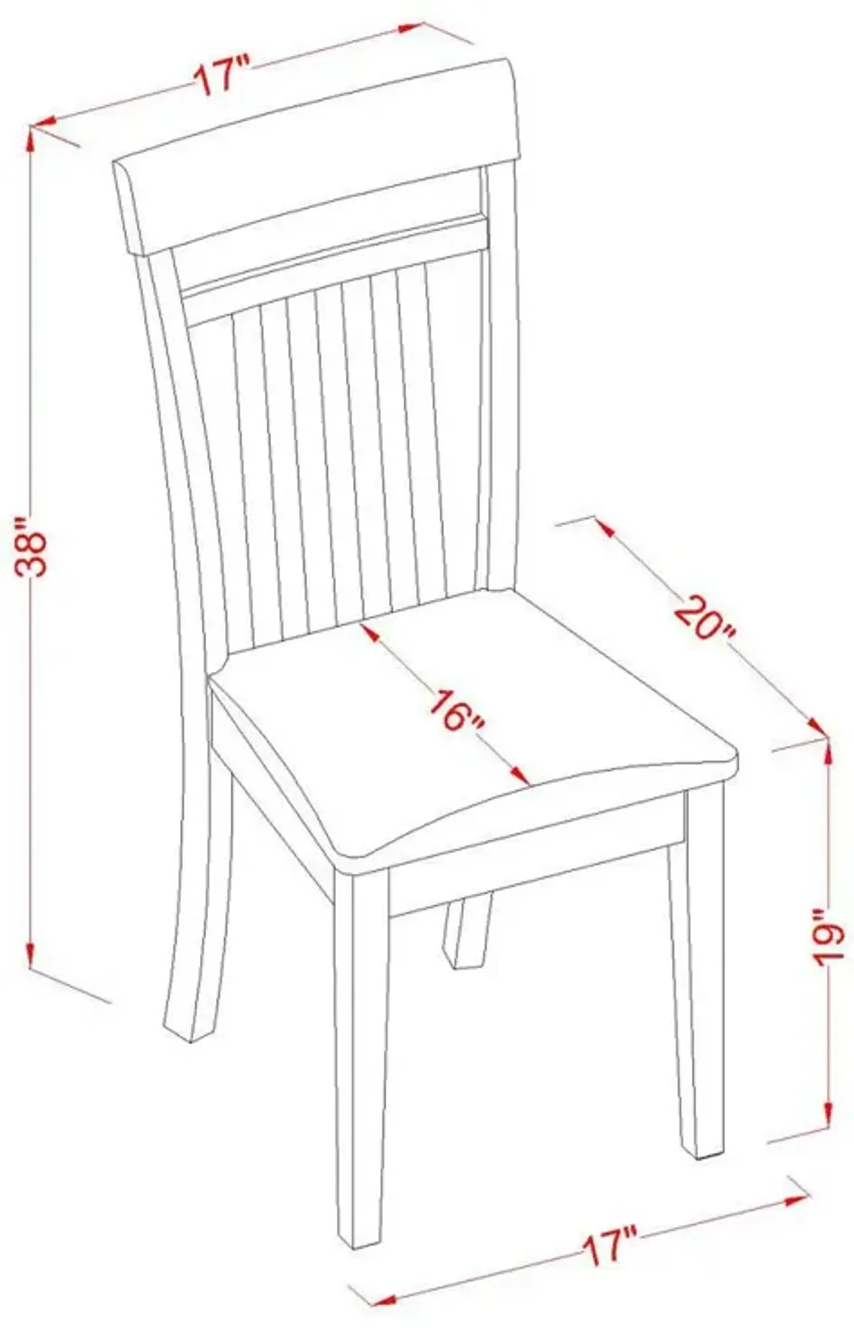 East West Furniture Capri  slat  back    Chair  for  dining  room  with  Leather  Upholstered  Seat  ,  Set  of  2